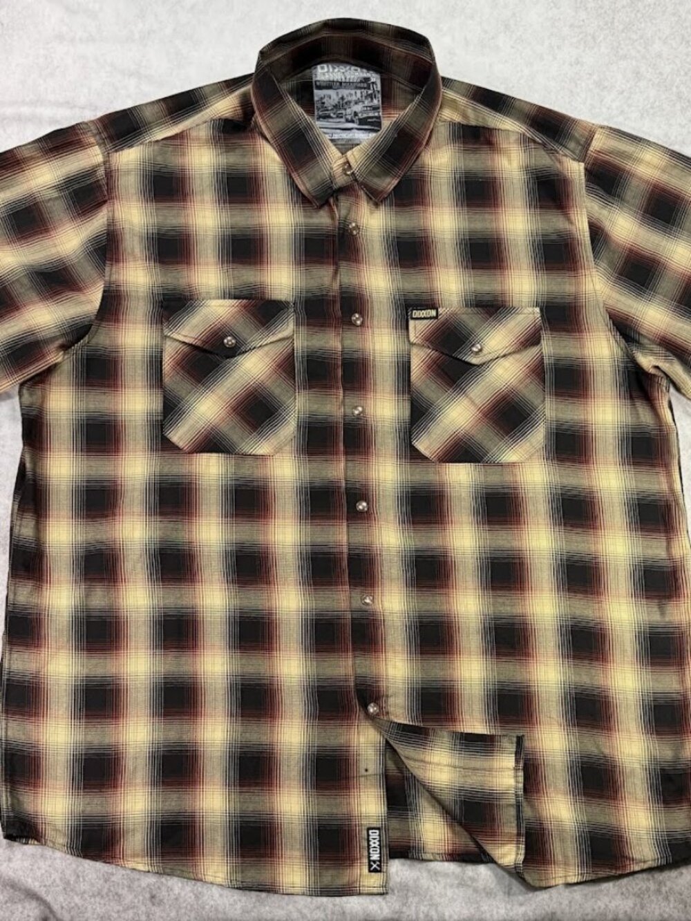 Dixxon Flannel Co Whittier Blvd Black Tan Burgundy Plaid Pearl Snap S/S Mens 3XL